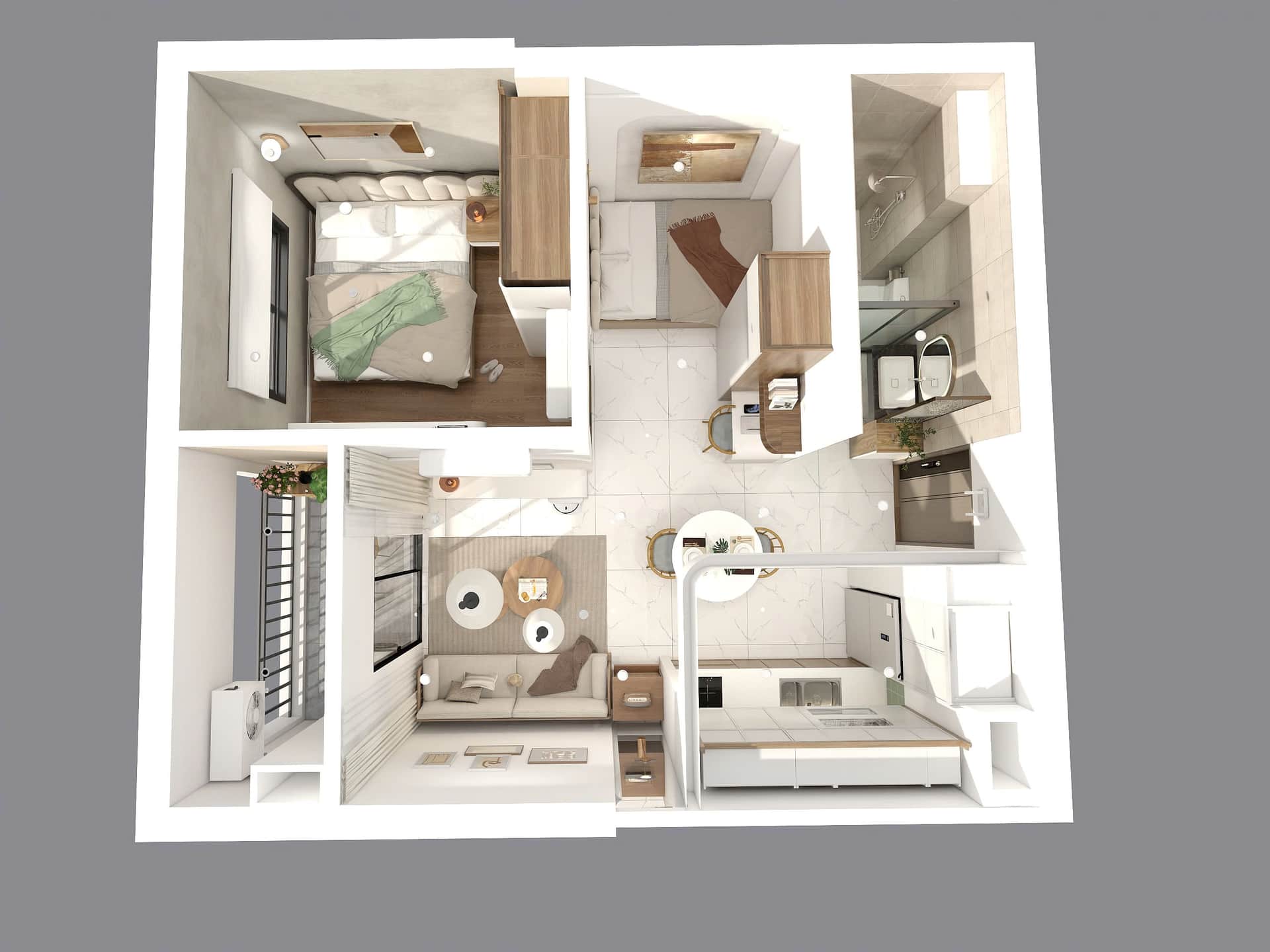 Mặt bằng tổng quan — bố cục studio mở