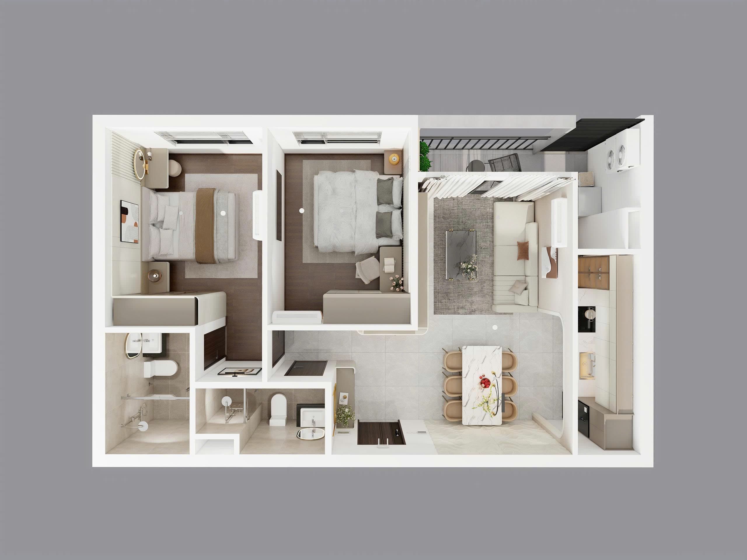 Căn hộ hiện đại – tủ âm tường